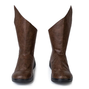Baldur’s Gate 3 Astarion Cosplay Boots, brown PU leather boots with natural texture on the surface, slightly upturned boot opening like a sharp corner, black sole, and relatively stable bottom.