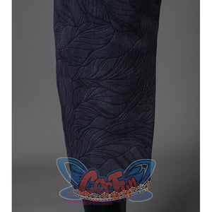 Baldur’s Gate 3 Astarion Cosplay Costume trouser leg are blue with fine texture, the trouser leg opining has gold lace.
