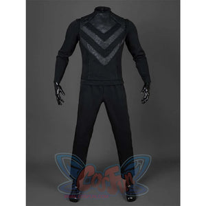 Presents the base layer of the Baylan Skoll cosplay costume, featuring a black tunic with chevron details and matching pants.