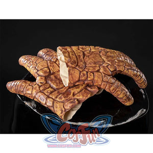 Inside look of Ben Grimm cosplay gloves, revealing the inner lining and rocky exterior.
