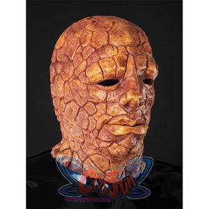 Side view of the Ben Grimm cosplay mask, displaying the rugged, stony structure.