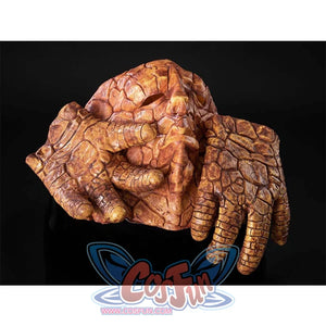 Composition of Ben Grimm cosplay mask and gloves, showcasing their matching rocky design.
