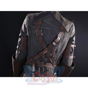 Yharnam Cosplay Costume back detail featuring leather coat with straps and buckles