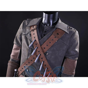 Yharnam Cosplay Costume upper body detail featuring leather coat and ammunition strap