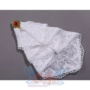 Cainhurst Knight cosplay costume white lace collar ornament with red jeweled brooch detail