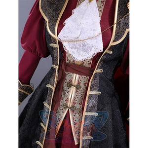 Cainhurst Knight cosplay costume waist detail showing ornate belt and embroidered coat closure