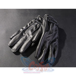 Gehrman cosplay costume black pu leather gloves pair with intricate stitching and detailed design