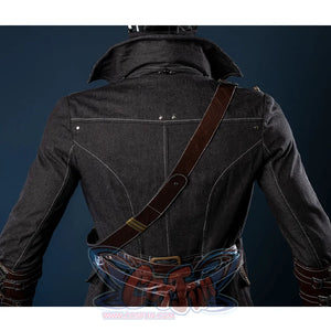 Bloodborne Hunter Ludwig Cosplay costume coat is long and black , with a lot of brown shiny PU leather belts on the clothes, the collar is three-dimensional and stylish.