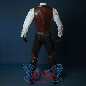 Bloodborne Hunter Ludwig Cosplay costume's lining clothes, the top consists of a white shirt and a tight brown leather vest , the lower body is dark tights, and the knee pads are made of the same material as the vest.