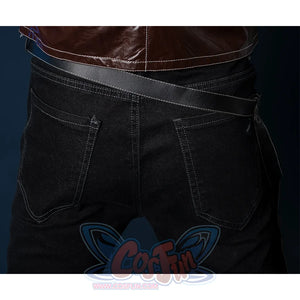 Bloodborne Hunter Ludwig Cosplay costume's pants is black with white lines, same as the coat and shawl,there is a belt on the waist.