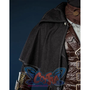 Bloodborne Hunter Ludwig Cosplay costume's shawl is black with white lines, a wide collar, and a chain in the middle.