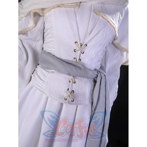 Bloodborne Losefka cosplay costume white dress detail with decorative lacing and gray belt accent