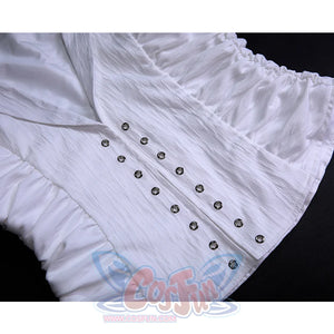 Bloodborne Losefka cosplay costume white fabric detail showing decorative button trim on gathered edge