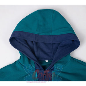 COSFUN Original Cosplay Steve Hoodie, lack blue and deep blue color, showing colorblock design