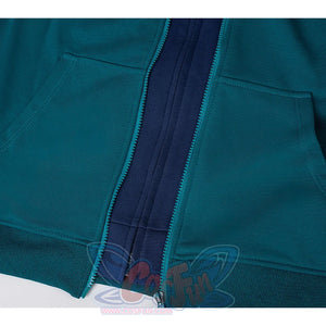 COSFUN Original Cosplay Steve Hoodie, lake blue and deep blue, showing pocket on the front