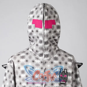 COSFUN Original Ender Dragon Cosplay Full Zip Hoodie, white and grey hoodie with full zip, front view