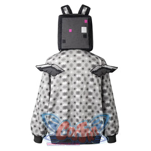 COSFUN Original Ender Dragon Cosplay Full Zip Hoodie, white and grey hoodie, wing decoration on the back