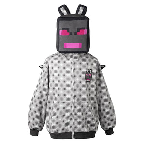 COSFUN Original Ender Dragon Cosplay Full Zip Hoodie, white and grey hoodie with headgear, front view