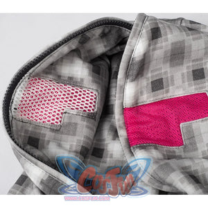 COSFUN Original Ender Dragon Cosplay headie, close-up of the eye part, it has two eye holes covered with magenta mesh