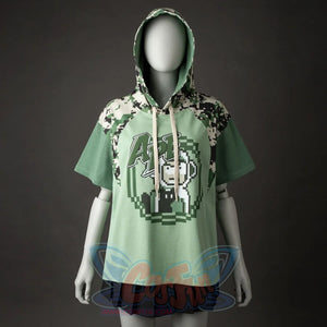 Summer camo monkey shirt hoodie with hood up showing full pixel design and camo pattern detail