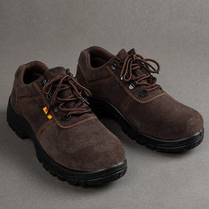 Brown suede lace-up boots for Captain America cosplay, front angle view of both shoes