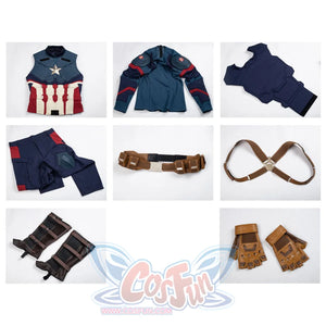Flat lay of all Captain America cosplay costume pieces