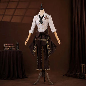 COSFUN Identity V Luca Balsa cosplay costume layers patterned vest over white shirt anchored by jeweled pin.