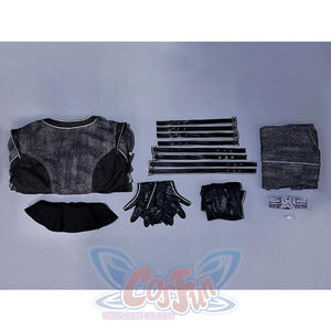 Flat lay of complete Alicia cosplay costume set