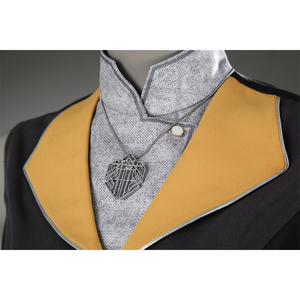 The inner wear is a faux two-piece design, a gray shirt underneath and a black vest with a yellow collar on top.