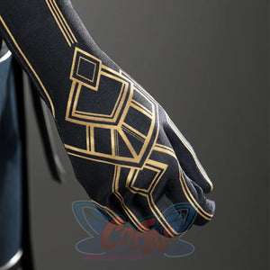 Lune cosplay costume's black gloves with gold geometric patterns.