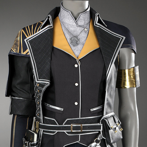 The inner wear is a faux two-piece design — a gray shirt underneath and a black vest with a yellow collar on top.