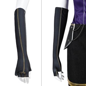 The glove are entirely black with gold thread embellishments.