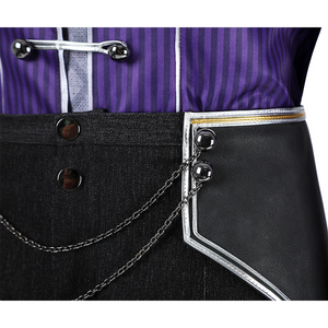 Maelle cosplay costume's pants detail, the waist is adorned with metal buckles and chains.