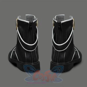 Verso Cosplay Boots, there is a black zipper and strap on the back.
