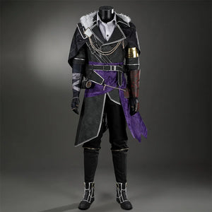 Clair Obscur: Expedition 33 Verso Cosplay Costume, black and purple outfit, front view.