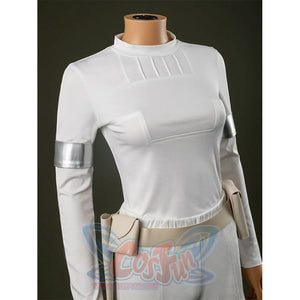 Close-up Padmé cosplay costume in white