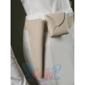 Close-up Padmé cosplay costume in white