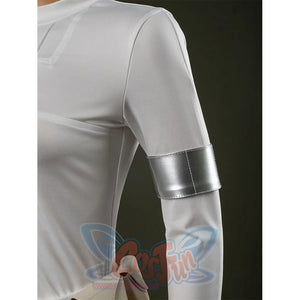 Close-up Padmé cosplay costume in white