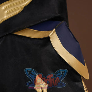 Knight of Zero Cosplay Costume' shoulder design is very three-dimensional, dark blue PU leather with gold edges.