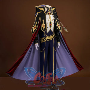 Knight of Zero Cosplay Costume' undershirt color is mainly dark purple and white, the use of delicate gold trims, red gemstones inlaid on the chest and shoulders, belt decorated with golden wings.