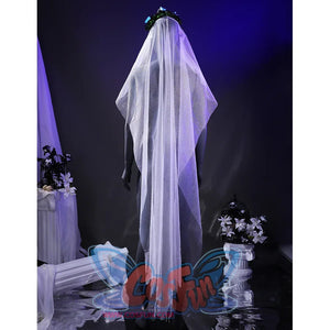 Corpse Bride Emily Cosplay Costume, white irregular long veil