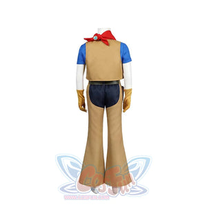 Close - up back view of Cowgirl Peach cosplay costume, highlighting bandana and vest structure.