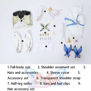 Full accessory set layout for DNA Duet Night Abyss Truffle cosplay costume with all components