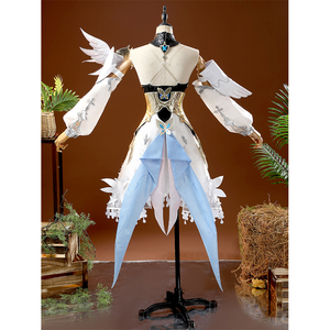 Back view of DNA Duet Night Abyss Truffle cosplay costume showing feathered sleeves and blue cape