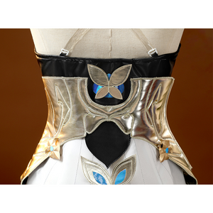 Back view of full bodysuit for DNA Duet Night Abyss Truffle cosplay costume with golden accents