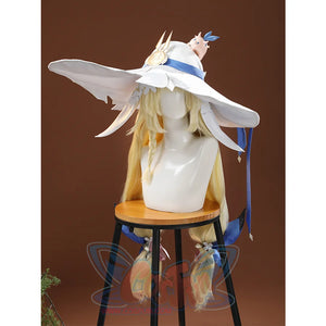 White hat with blonde wig and blue ribbon for DNA Duet Night Abyss Truffle cosplay costume set