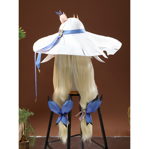 Back view of white hat with blonde wig for DNA Duet Night Abyss Truffle cosplay costume headpiece