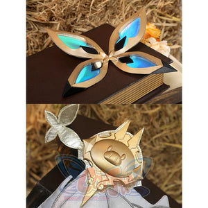 Ornament set with blue butterfly and gold sun for DNA Duet Night Abyss Truffle cosplay costume