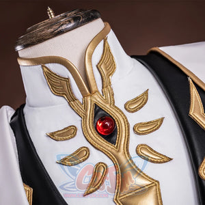 Anime Lelouch cosplay chest piece centers a gold design with an embedded red jewel between black panels.