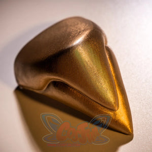 Anime Lelouch cosplay accessory pairs a textured bronze face mask with a sculpted prominent nose ridge.